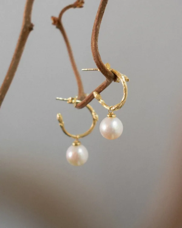Branch pearl hoops gold