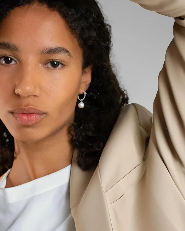 Branch pearl hoops silver