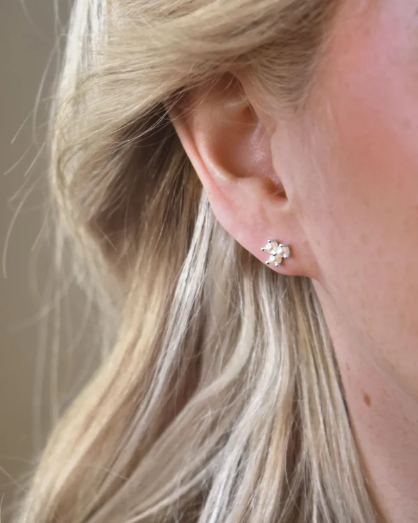 Petite Star pearl studs silver